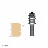 Triple bead router bit with cutting profile diagram for woodworking, 1 inch tall, 1/8 inch radius.