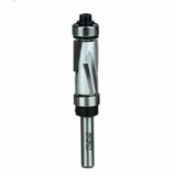 Straight carbide router bit with top and bottom bearings for woodworking precision