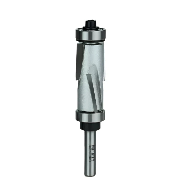 Carbide upcut spiral flush trim router bit with dual bearings for woodworking