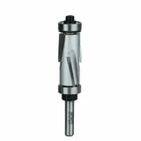 Up-cut spiral flush trim router bit with dual bearings for woodworking precision