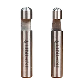 Two steel woodworking router bits with round tips for precise cutting