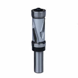 Flush trim router bit with dual bearings for woodworking, isolated on white background.
