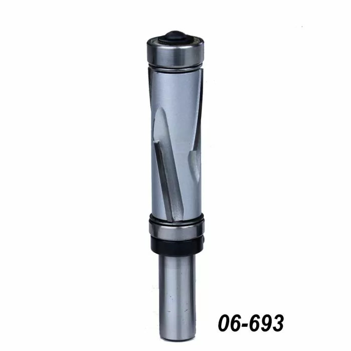 Spiral flush trim router bit with dual bearings, woodworking tool, model 06-693