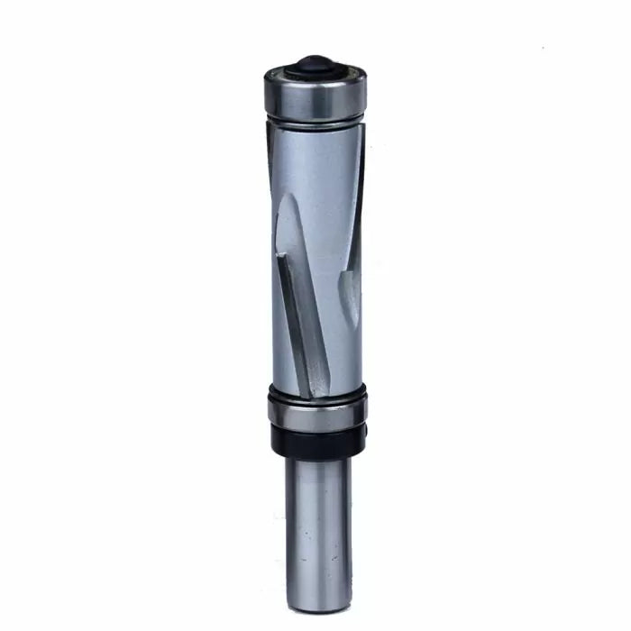 Straight flush trim router bit with dual bearings for woodworking precision cuts