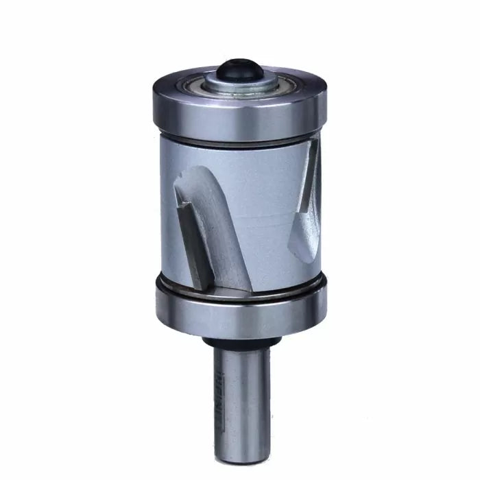 Spiral flush trim router bit with dual bearings for woodworking precision cuts