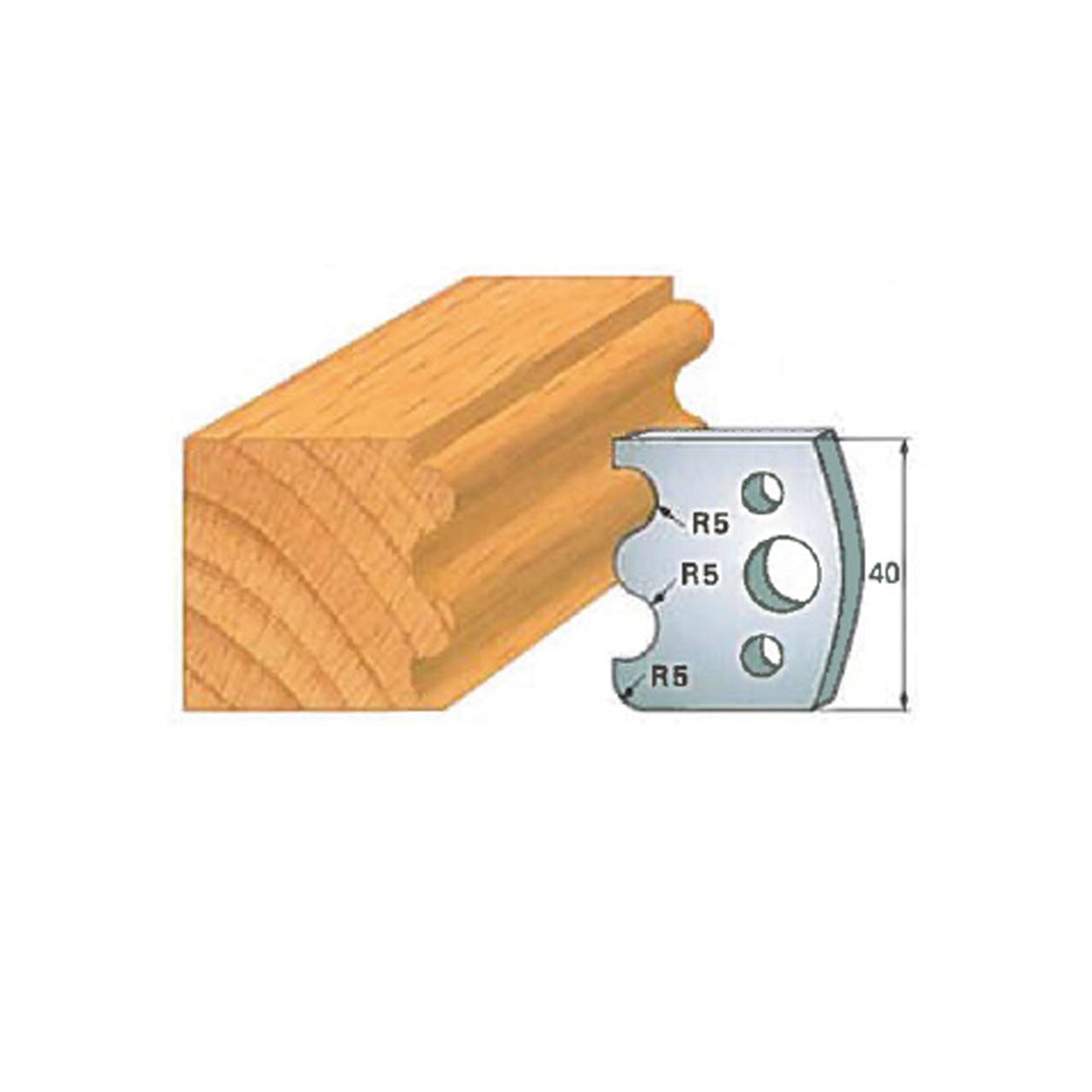 Wood molding profile with steel shaper cutter and radius measurements for woodworking