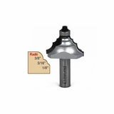 Triple beading router bit with bearing, showing 3/8, 3/16, 1/8 inch radii for woodworking.
