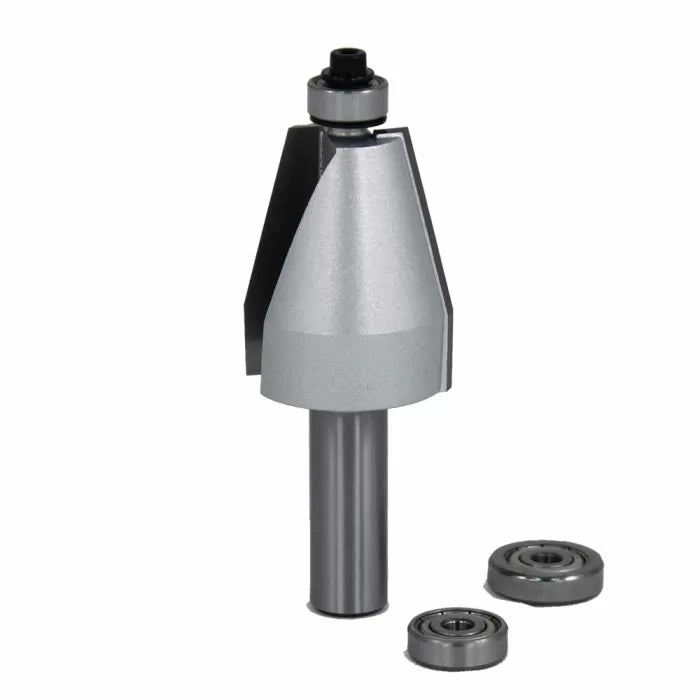 Chamfer router bit with two replacement bearings for woodworking precision cuts