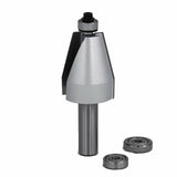 Chamfer router bit with two replacement bearings for woodworking precision cuts