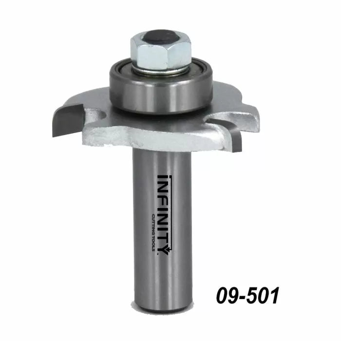 Router bit with bearing and cutting flutes, woodworking tool, part number 09-501