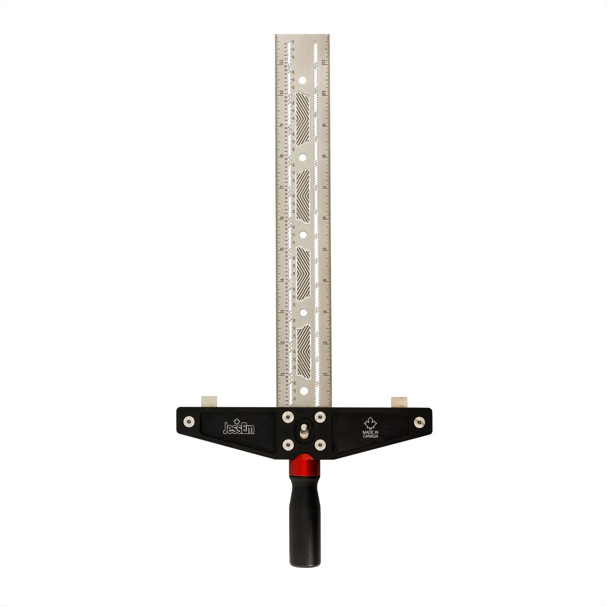 Precision woodworking router jig with stainless steel ruler and ergonomic handle