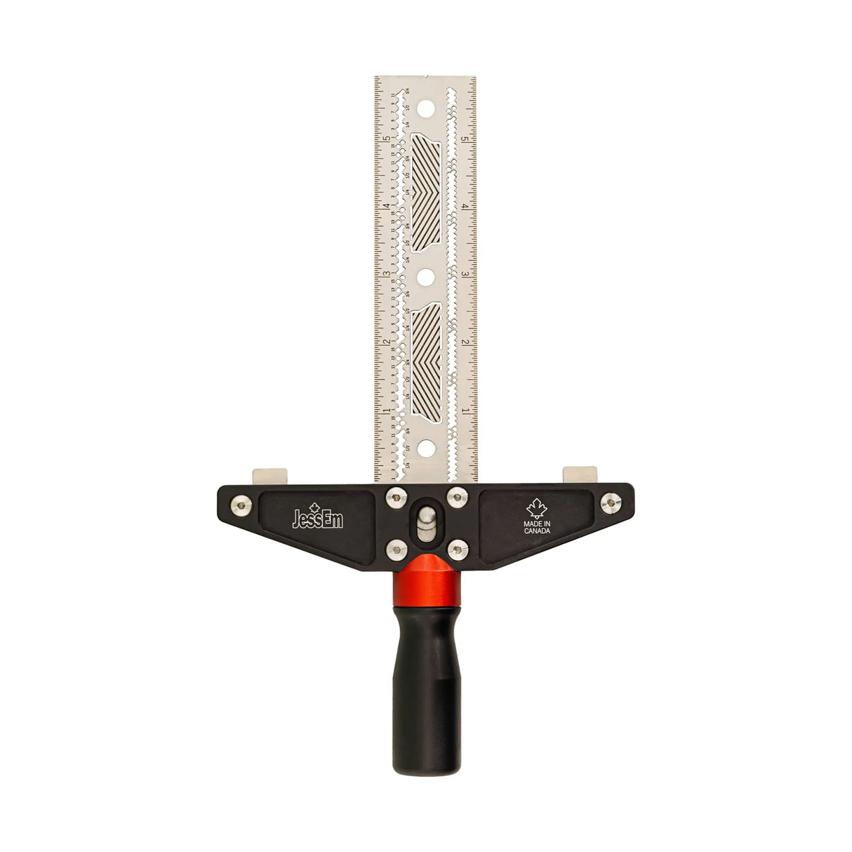Precision woodworking marking tool with ruler and handle for measuring and layout tasks