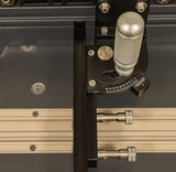 Precision router table miter gauge with adjustable handle and angle scale for woodworking