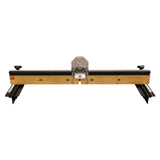 Woodworking router table fence with clear dust collection guard and measuring rails