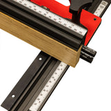 Precision woodworking miter gauge with ruler and fence for accurate wood measurement