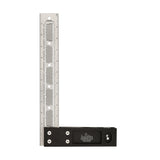 Precision woodworking square with stainless steel ruler and black handle, marked JessEm.