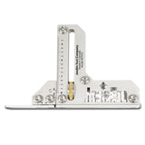 Aluminum woodworking layout tool with measurement markings and adjustment knob
