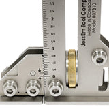 Precision woodworking tool with ruler, adjustment knob, and metal components for accurate measurements