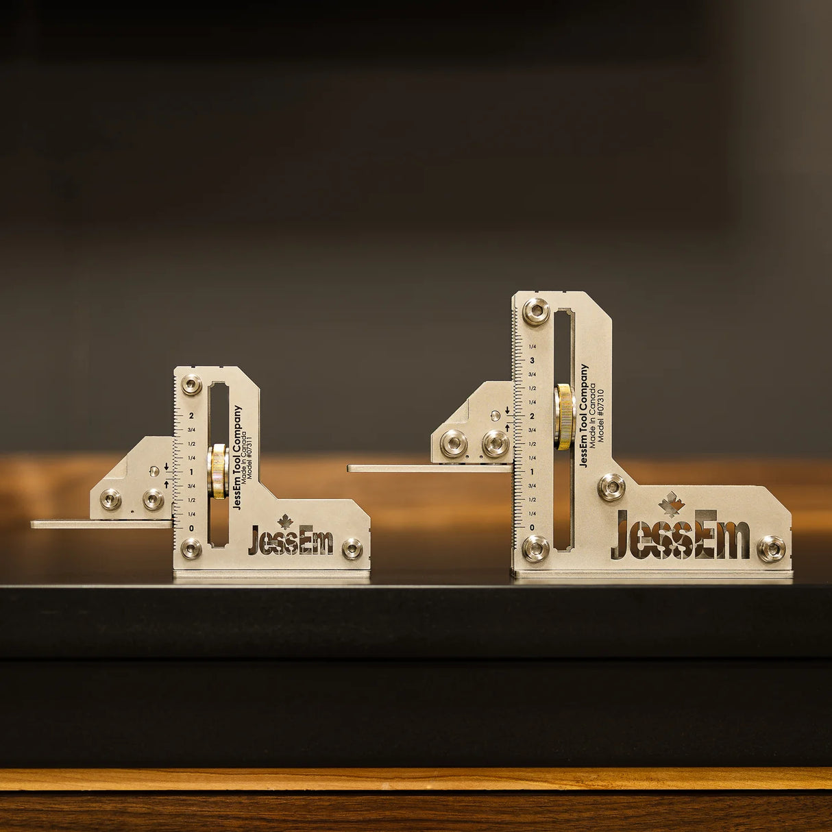 Precision woodworking aluminum setup blocks with measurements for accurate tool setup