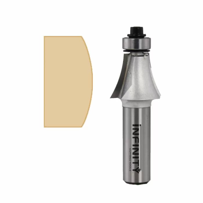 Roundover router bit with bearing for woodworking, profile example shown