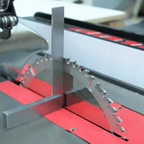Table saw blade angle setup with precision square for woodworking tool alignment