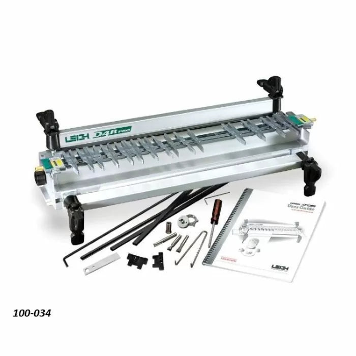 Leigh D4R Pro dovetail jig with router accessories and user guide for woodworking