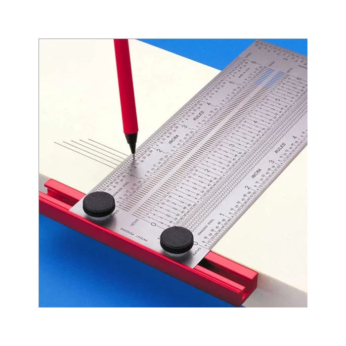 Precision marking T-square ruler with pencil, ideal for woodworking layout and measuring.