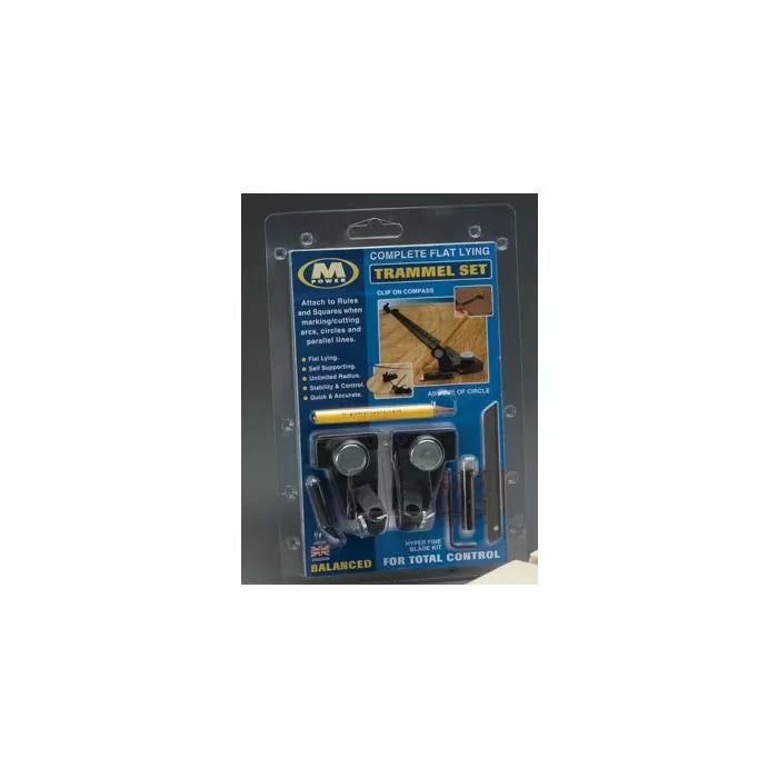 Complete flat lying trammel set woodworking tool kit in retail packaging