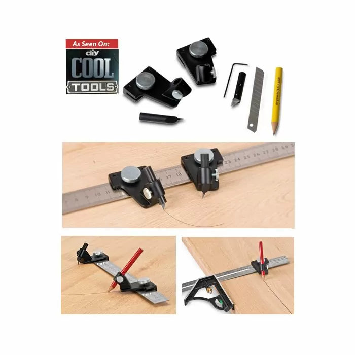 Precision woodworking marking gauge and guide set with ruler used for accurate layout