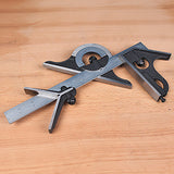 Combination square set with ruler and protractor on a woodworking bench
