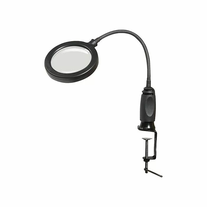 Clamp-on magnifying lamp with flexible neck for woodworking and precision tasks