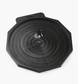 Black plastic turntable work support with center metal fastener for woodworking