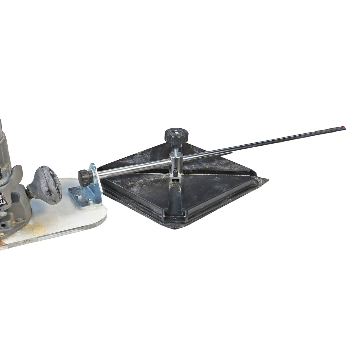 Router circle cutting jig attachment for woodworking on white background