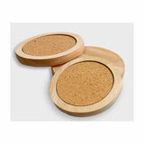 Round wooden coasters with cork inserts, ideal for woodworking projects or table protection