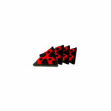Set of four triangular red and black woodworking bench cookies for secure workpiece holding