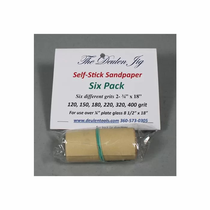 Pack of self-stick sandpaper rolls with assorted grits for woodworking tools, six pack