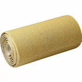 Roll of abrasive sandpaper for woodworking, unrolled on a white background