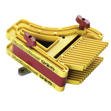 Yellow and red router table featherboard woodworking tool with adjustment knobs