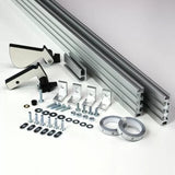 Router table fence kit with aluminum tracks, clamps, brackets, screws, and measuring rings