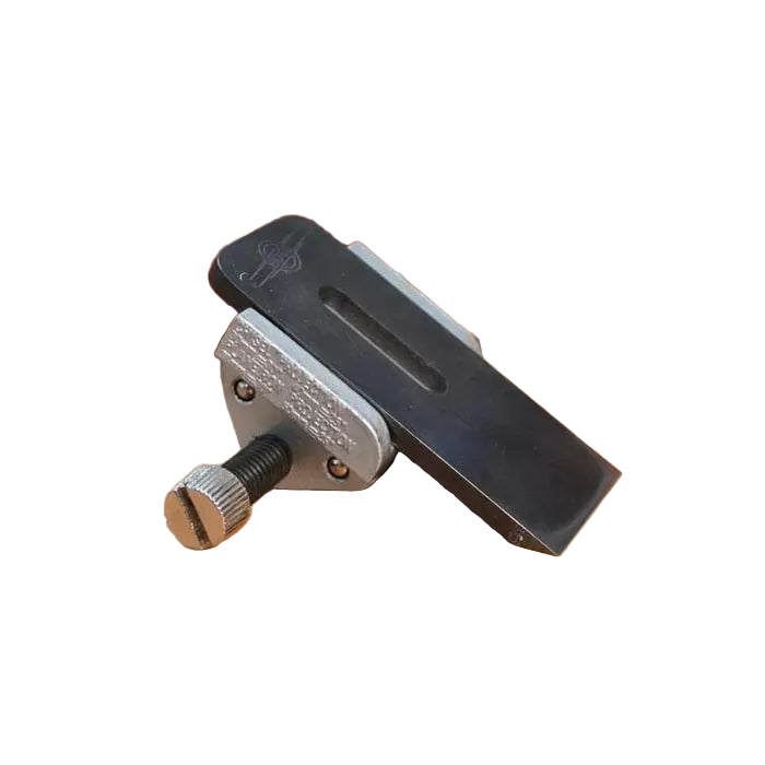 Adjustable woodworking jig with metal clamp and screw for precise tool setup