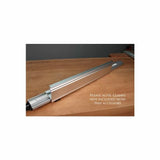 Aluminum woodworking guide rail accessory on a wooden workbench
