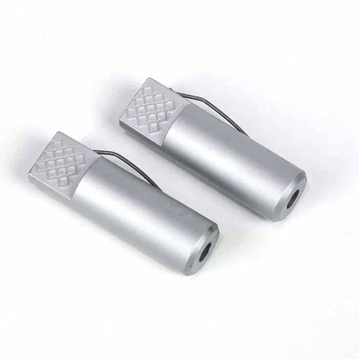 Pair of silver aluminum woodworking tool parts with textured grip and wire clip