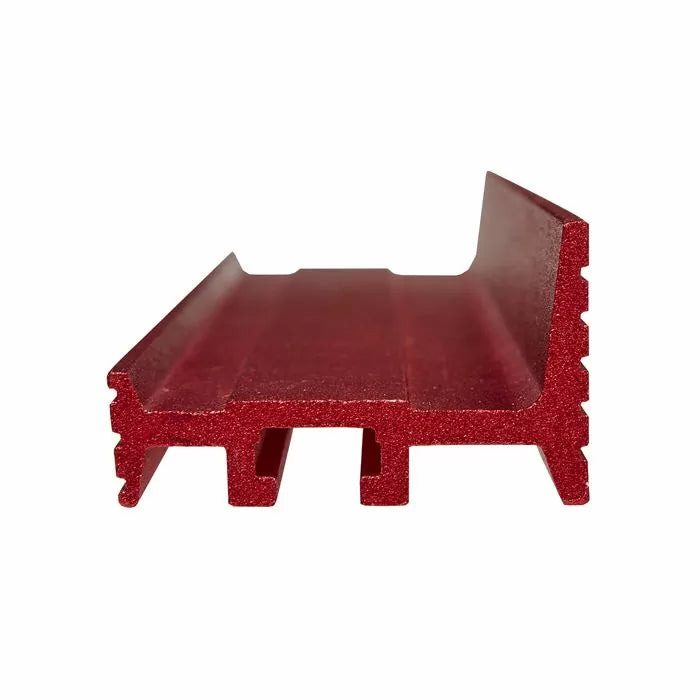 Red anodized aluminum router table fence extrusion, woodworking accessory, front view
