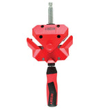 Red adjustable woodworking corner clamp with ergonomic handle, ideal for precise clamping