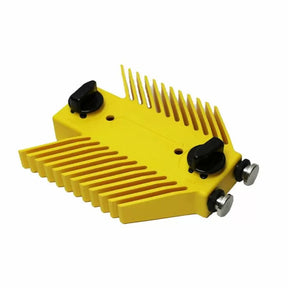 Yellow woodworking featherboard with adjustable knobs for table saw or router table safety