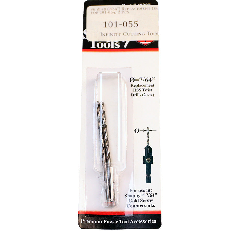 Two 7/64 inch replacement HSS twist drills in retail packaging for woodworking tools