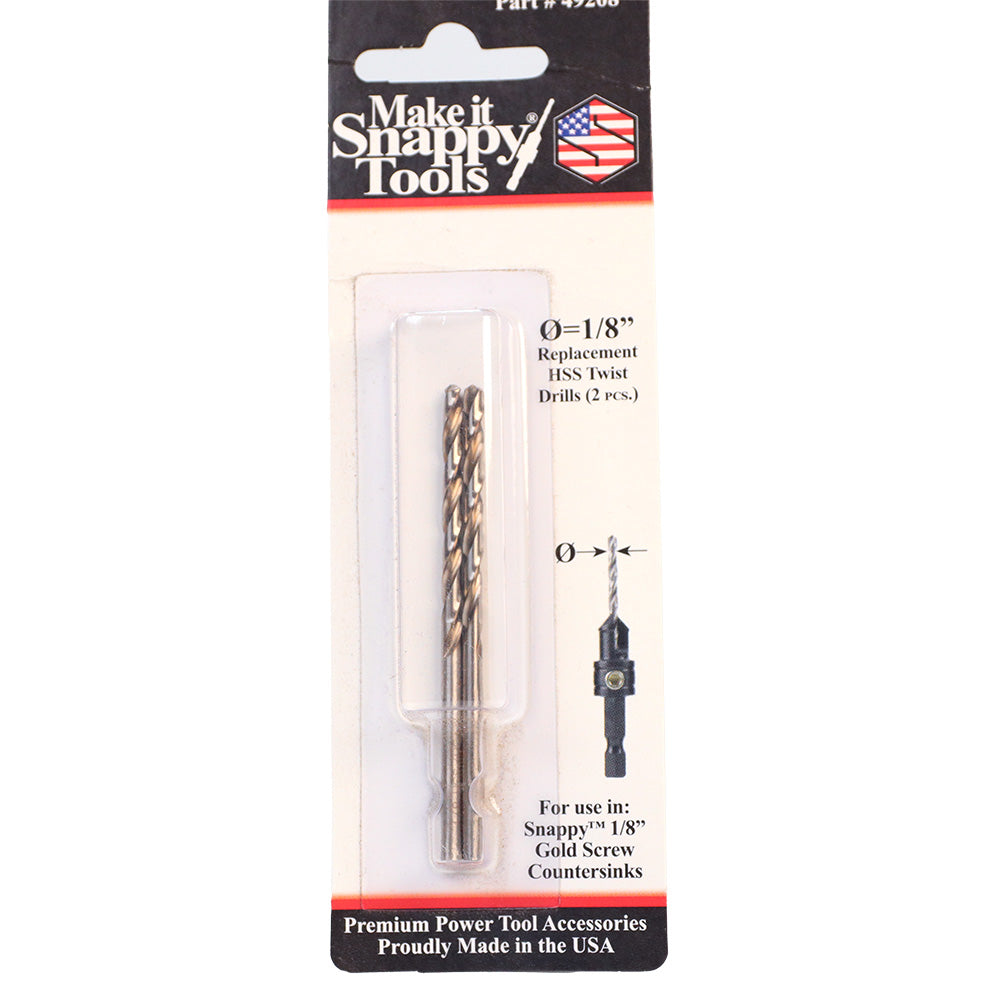 1/8 inch replacement HSS twist drill bits for woodworking, packaged set of two