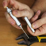 Precision woodworking scribe tool with metal handle shown on a wooden workbench