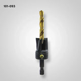 Titanium coated countersink drill bit with hex shank for woodworking on white background