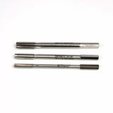 Set of three high speed steel thread hand taps for woodworking and metalworking on white background